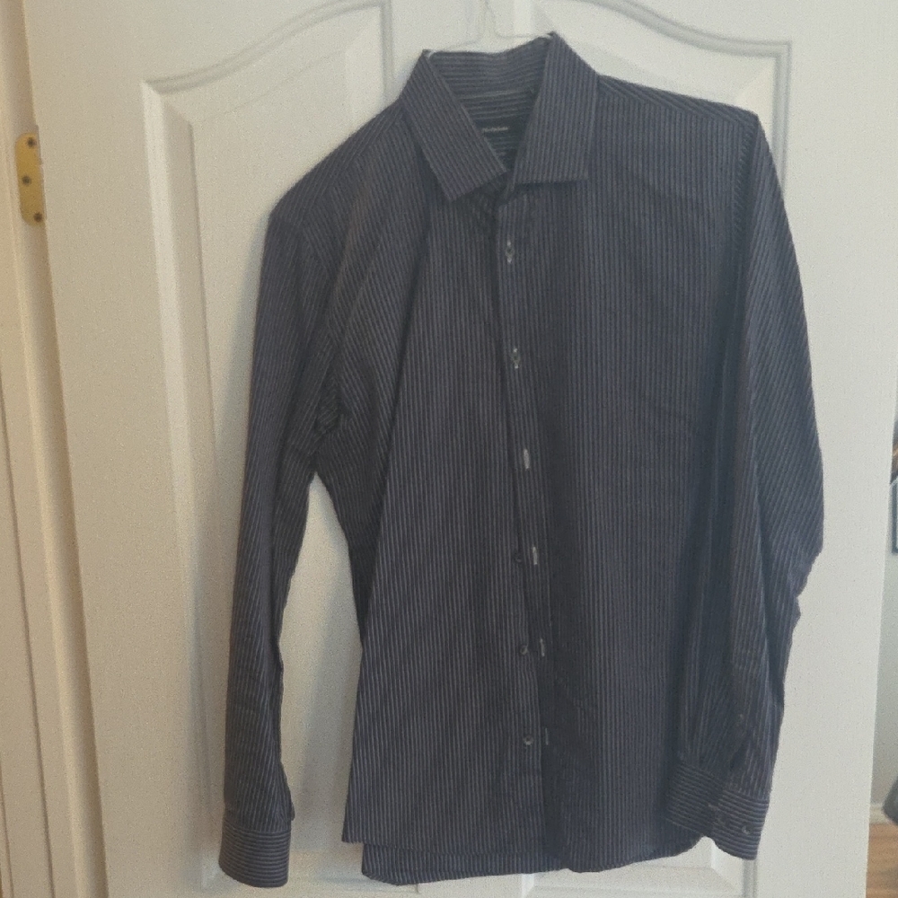 Elegant Navy Striped Dress Shirt